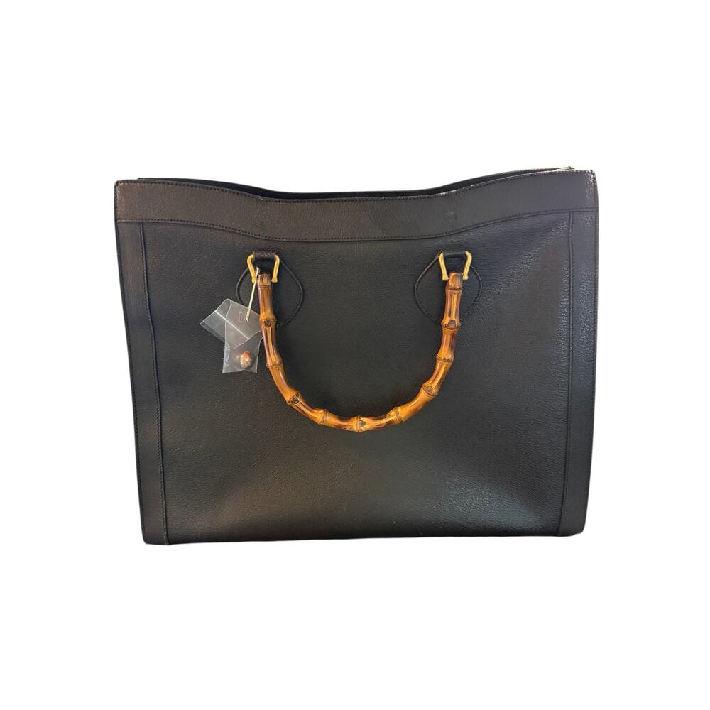 Gucci Vintage Gucci Black Leather Diana Bamboo Tote Bag Black - Picture 3 of 11